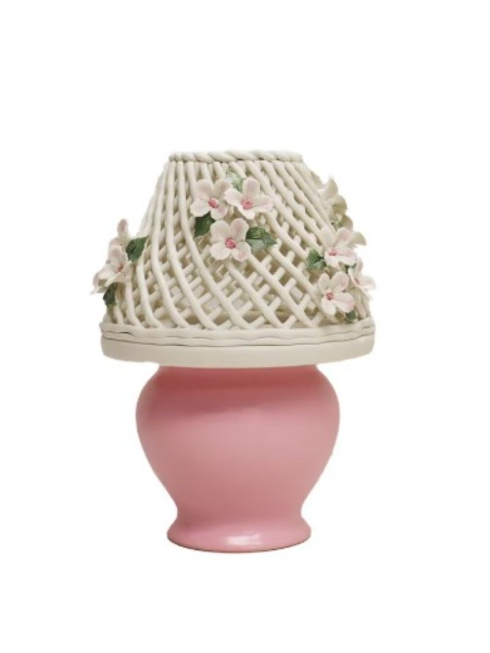 Porcelain Accent Lamp  Floral Basket Weave - Pink